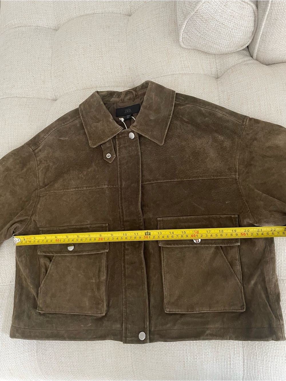 NWT Zara 100% Leather Suede Bomber Jacket Khaki Dusty Cocoa Brown - Picture 12 of 14
